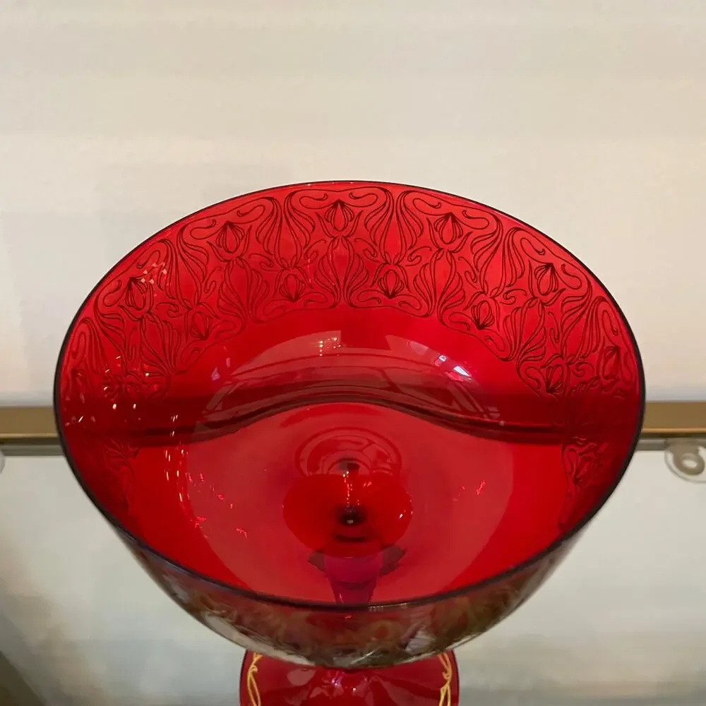 NEIMAN MARCUS Holiday Coupe Glass Set of 4 Red and Gold 6 oz in Gift Box New